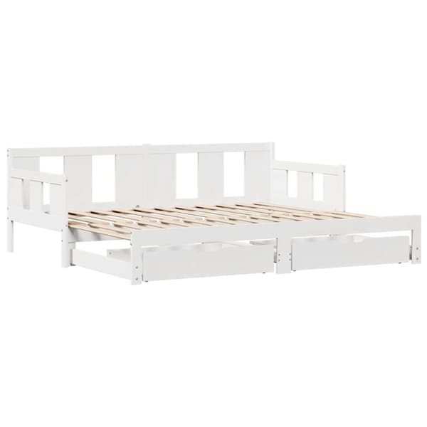 vidaXL Vuodesohva rullilla ja laatikoilla ei patjaa valkoinen 90x200cm