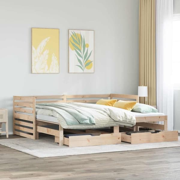 vidaXL Vuodesohva laatikoilla 90x200 cm täysi mänty