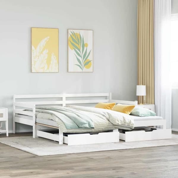 vidaXL daybed med udtræk og skuffer uden madras 90x190 cm hvid