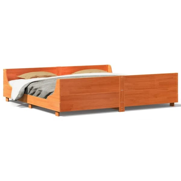 vidaXL sengeramme uden madras 200x200 cm massivt fyrretræ gyldenbrun