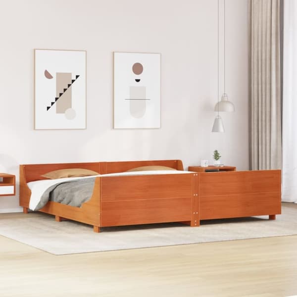vidaXL sengeramme uden madras 200x200 cm massivt fyrretræ gyldenbrun