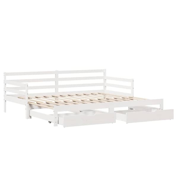 vidaXL Uttrekkbar dagseng med skuffer uten madrass hvit 90x190 cm