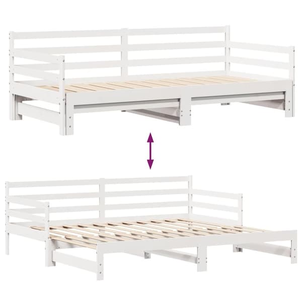 vidaXL Uttrekkbar dagseng med skuffer uten madrass hvit 90x190 cm