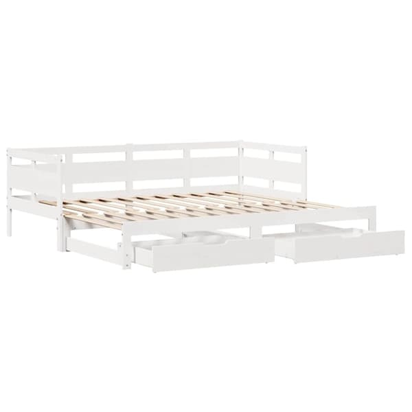 vidaXL Uttrekkbar dagseng med skuffer uten madrass hvit 90x200 cm