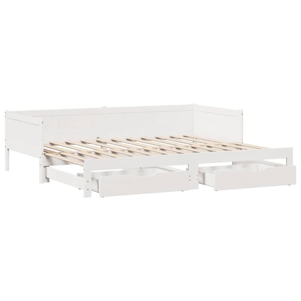 vidaXL Uttrekkbar dagseng med skuffer uten madrass hvit 80x200 cm