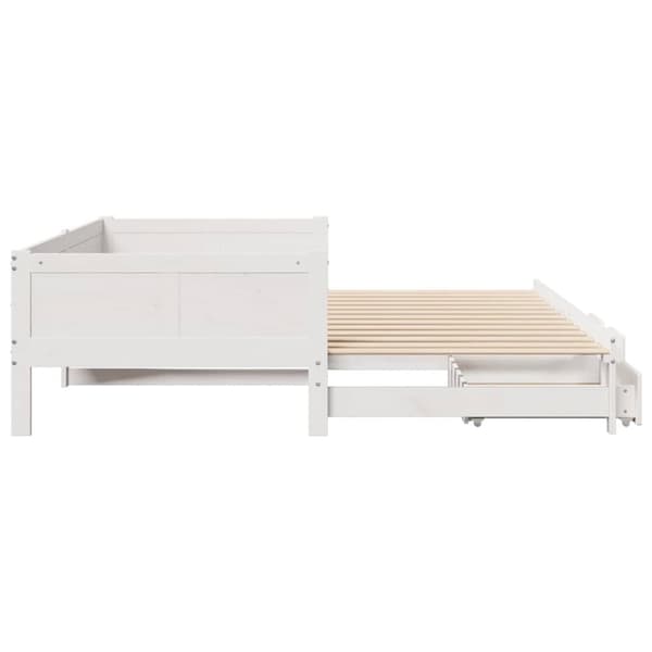 vidaXL Uttrekkbar dagseng med skuffer uten madrass hvit 80x200 cm