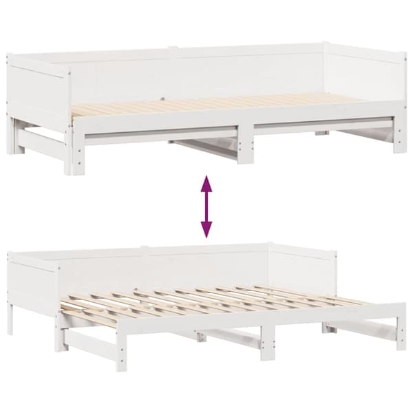 vidaXL Uttrekkbar dagseng med skuffer uten madrass hvit 80x200 cm