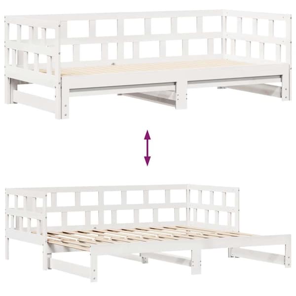vidaXL Uttrekkbar dagseng med skuffer uten madrass hvit 80x200 cm