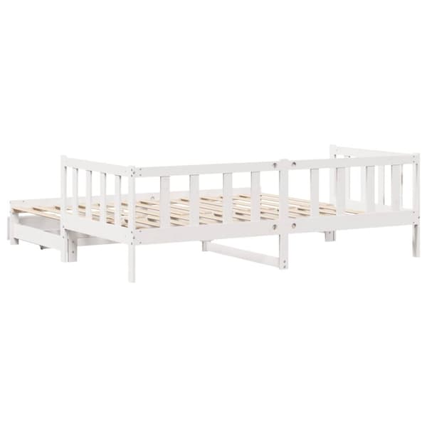 vidaXL Uttrekkbar dagseng med skuffer uten madrass hvit 90x200 cm