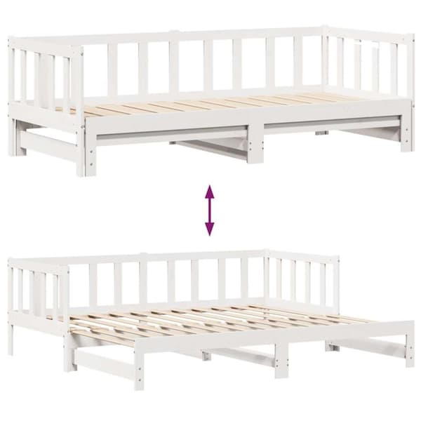 vidaXL Uttrekkbar dagseng med skuffer uten madrass hvit 90x200 cm