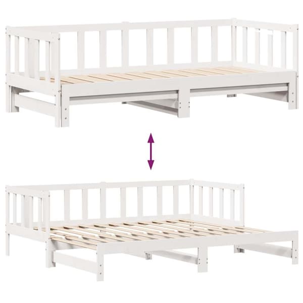 vidaXL Uttrekkbar dagseng med skuffer uten madrass hvit 80x200 cm