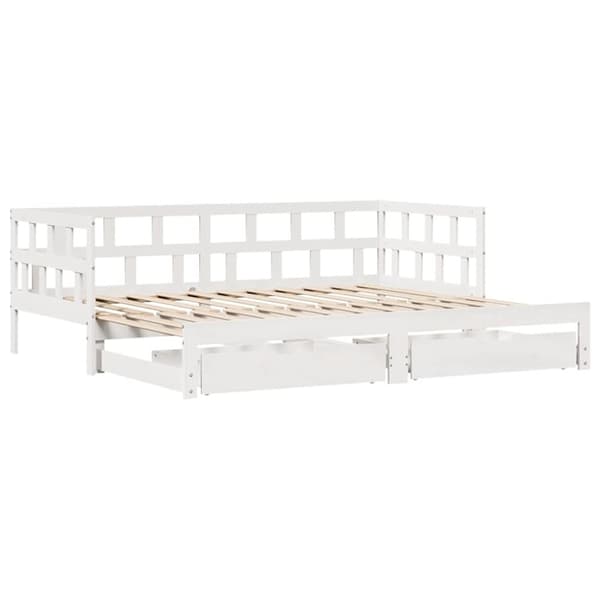 vidaXL Uttrekkbar dagseng med skuffer uten madrass hvit 90x200 cm