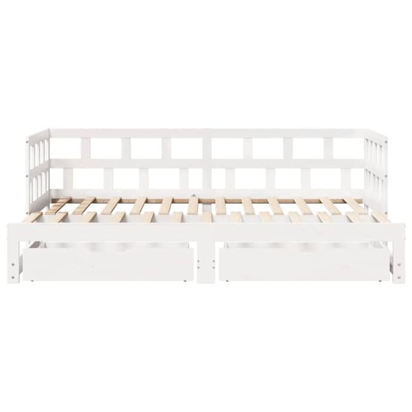 vidaXL Uttrekkbar dagseng med skuffer uten madrass hvit 90x200 cm