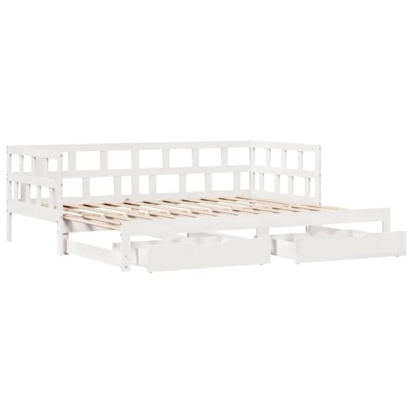 vidaXL Uttrekkbar dagseng med skuffer uten madrass hvit 90x200 cm