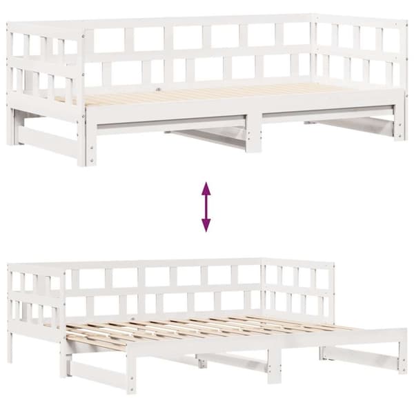 vidaXL Uttrekkbar dagseng med skuffer uten madrass hvit 90x200 cm