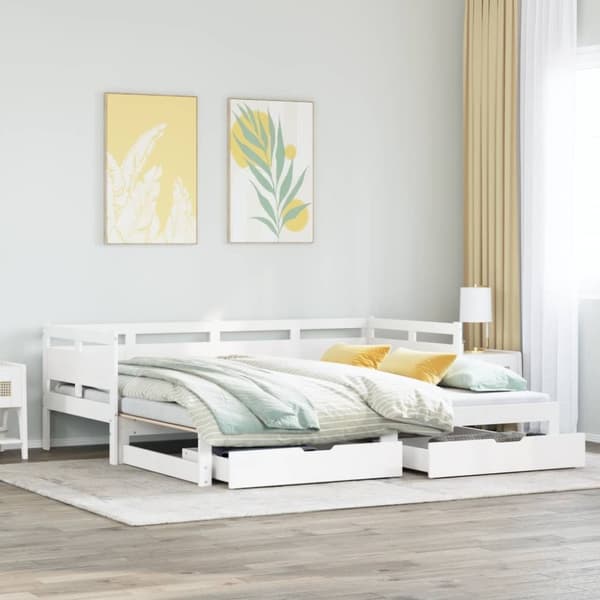 vidaXL Vuodesohva rullilla ja laatikoilla ei patjaa valkoinen 80x200cm