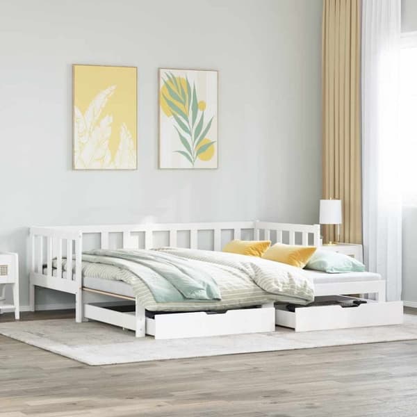 vidaXL Vuodesohva rullilla ja laatikoilla ei patjaa valkoinen 80x200cm