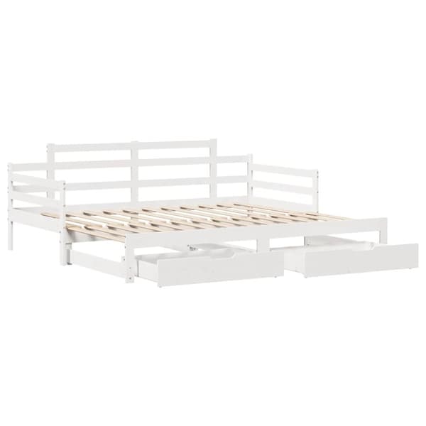 vidaXL Uttrekkbar dagseng med skuffer uten madrass hvit 90x190 cm