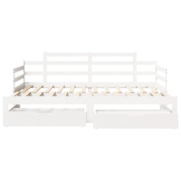 vidaXL Uttrekkbar dagseng med skuffer uten madrass hvit 90x190 cm