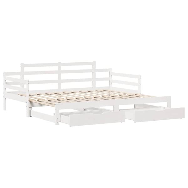 vidaXL Uttrekkbar dagseng med skuffer uten madrass hvit 90x200 cm