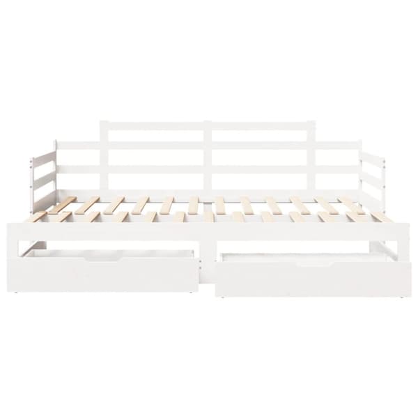 vidaXL Uttrekkbar dagseng med skuffer uten madrass hvit 90x200 cm