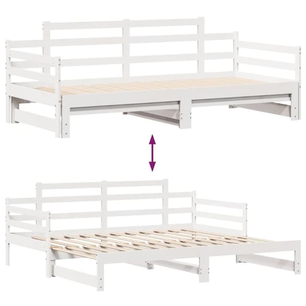 vidaXL Uttrekkbar dagseng med skuffer uten madrass hvit 90x200 cm