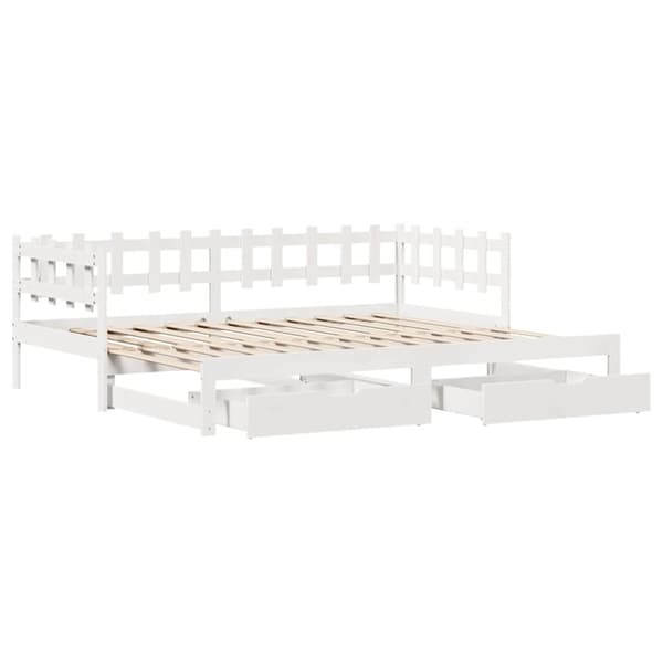 vidaXL Uttrekkbar dagseng med skuffer uten madrass hvit 90x190 cm