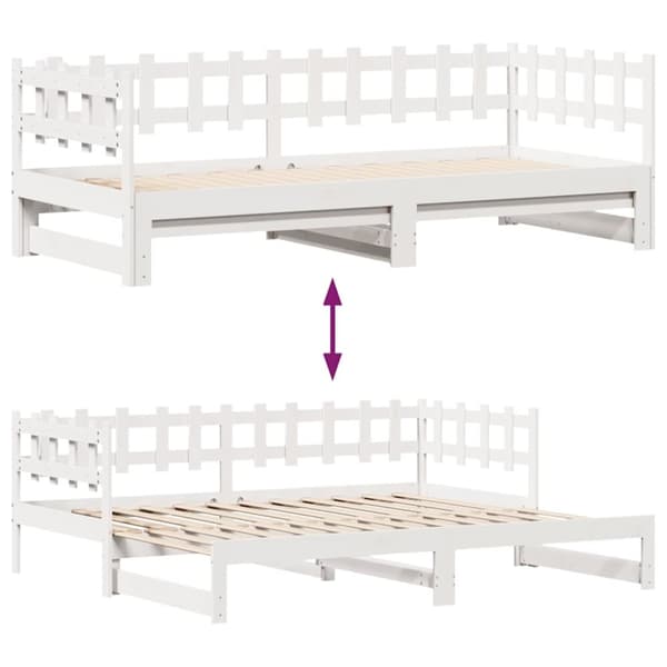 vidaXL Uttrekkbar dagseng med skuffer uten madrass hvit 90x190 cm
