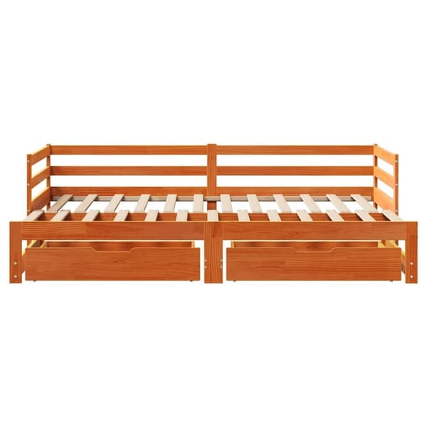 vidaXL Uttrekkbar dagseng med skuffer voksbrun 80x200 cm heltre furu