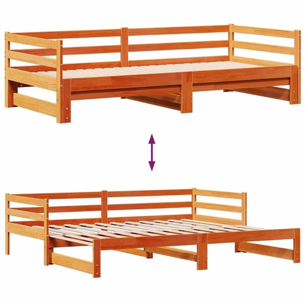 vidaXL Uttrekkbar dagseng med skuffer voksbrun 80x200 cm heltre furu