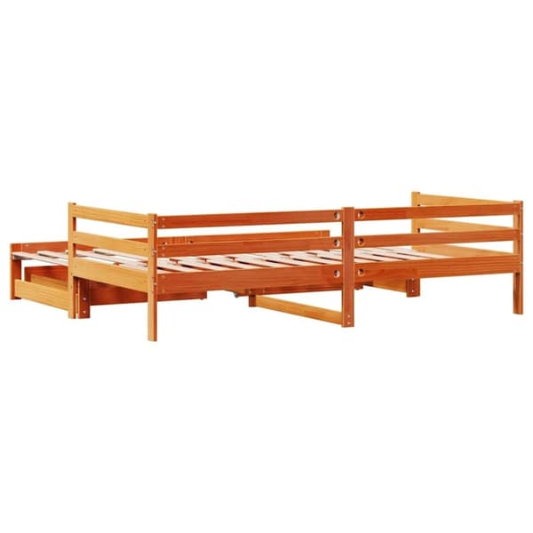 vidaXL Uttrekkbar dagseng med skuffer voksbrun 80x200 cm heltre furu