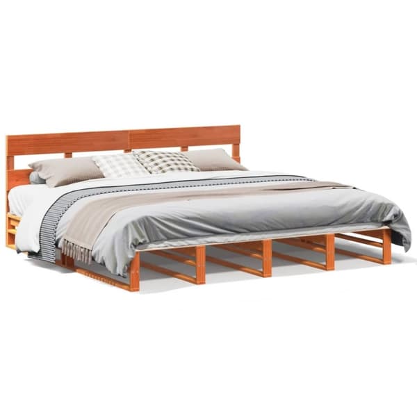 vidaXL Sängynrunko ilman patjaa vahanruskea 200x200 cm täysi mänty
