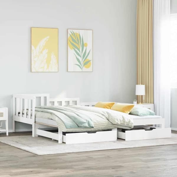 vidaXL Vuodesohva rullilla ja laatikoilla ei patjaa valkoinen 80x200cm