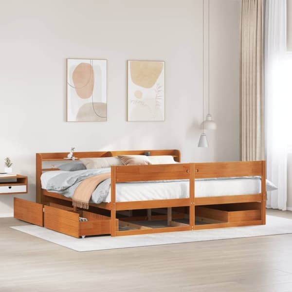 vidaXL Sängynrunko ilman patjaa vahanruskea 200x200 cm täysi mänty