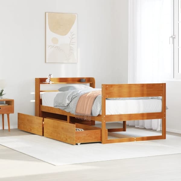 vidaXL sengeramme uden madras 90x200 cm massivt fyrretræ gyldenbrun