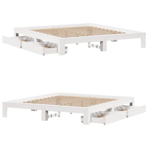 vidaXL Sängynrunko ilman patjaa valkoinen 200x200 cm täysi mänty