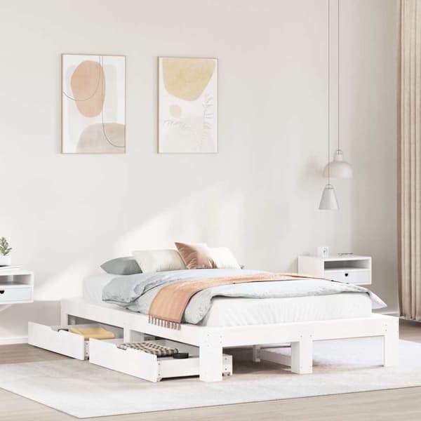 vidaXL sengeramme uden madras 120x200 cm massivt fyrretræ hvid