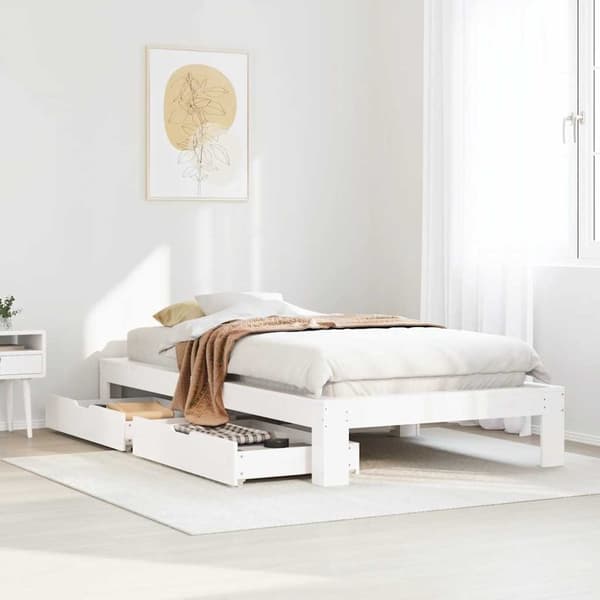 vidaXL Sängynrunko ilman patjaa valkoinen 90x190 cm täysi mänty