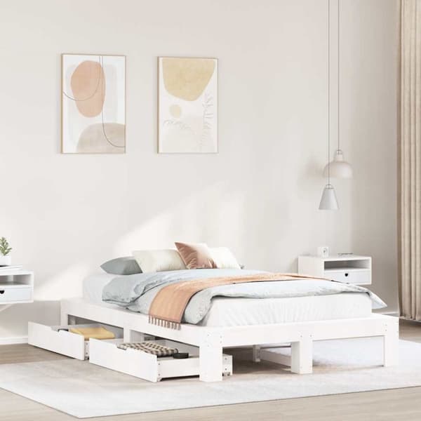 vidaXL sengeramme uden madras 135x190 cm massivt fyrretræ hvid