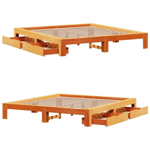 vidaXL Sängynrunko ilman patjaa vahanruskea 200x200 cm täysi mänty