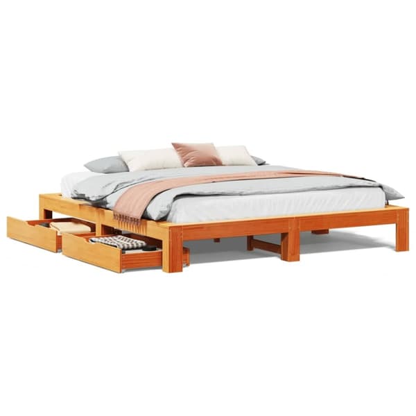 vidaXL Sengeramme uten madrass voksbrun 200x200 cm heltre furu