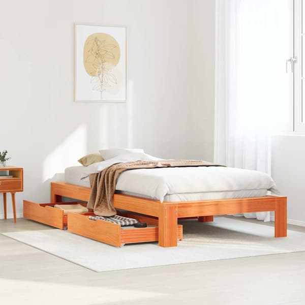 vidaXL Sengeramme uten madrass voksbrun 90x190 cm heltre furu