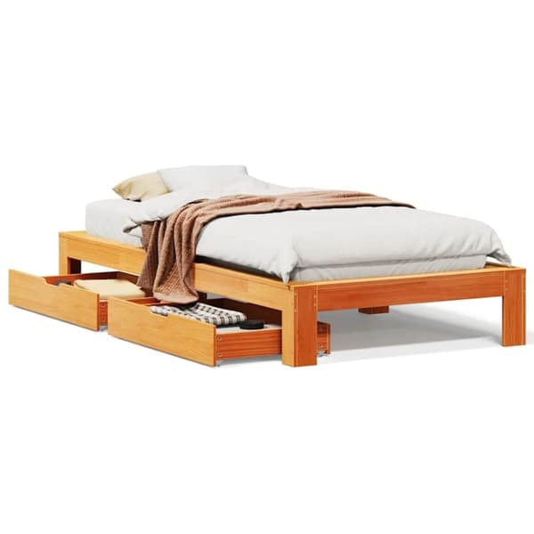 vidaXL sengeramme uden madras 90x200 cm massivt fyrretræ gyldenbrun