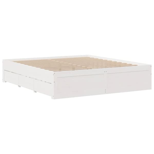 vidaXL Sengeramme uten madrass med skuffer hvit 180x200 cm heltre furu