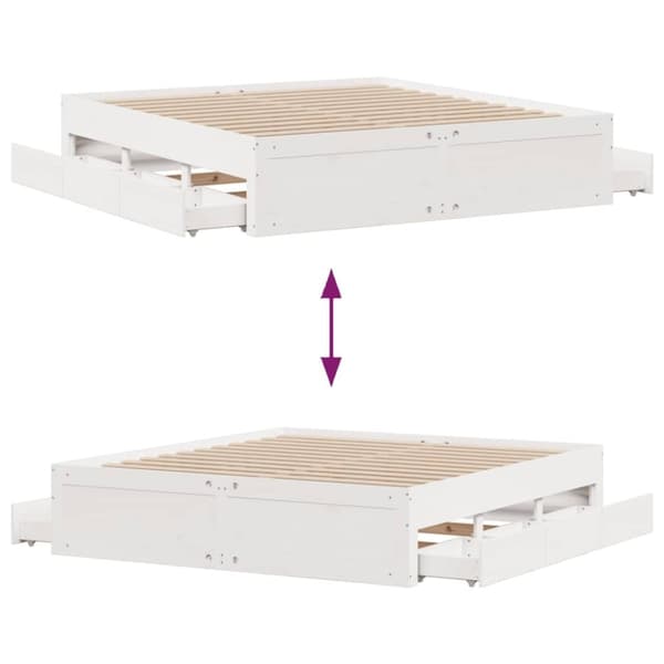 vidaXL Sengeramme uten madrass med skuffer hvit 180x200 cm heltre furu