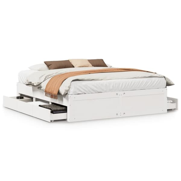 vidaXL Sengeramme uten madrass med skuffer hvit 180x200 cm heltre furu
