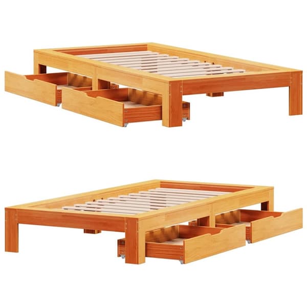 vidaXL Sengeramme uten madrass voksbrun 75x190 cm heltre furu