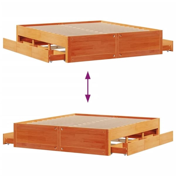 vidaXL Sängynrunko ei patjaa laatikot vahanrusk 180x200 cm täysi mänty