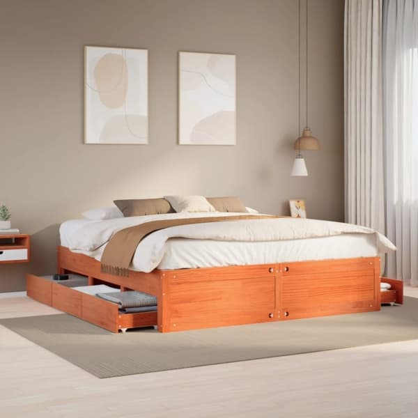 vidaXL Sängynrunko ei patjaa laatikot vahanrusk 180x200 cm täysi mänty