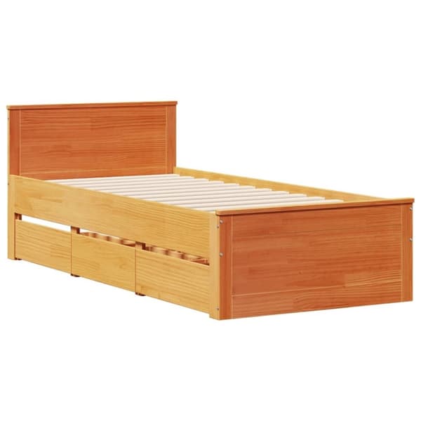vidaXL Sengeramme uten madrass med hodegavl brun 75x190 cm heltre furu